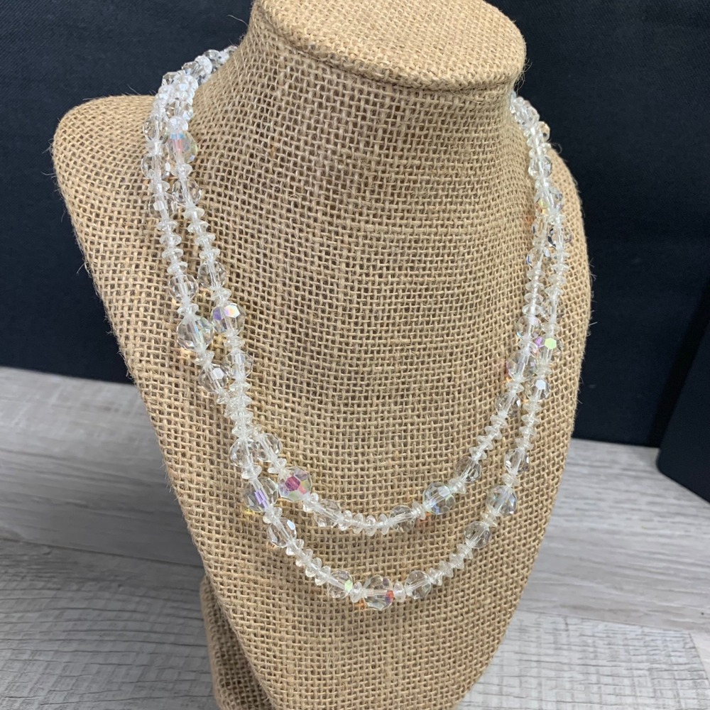 Vintage Lisner Aurora Borealis Crystal Bead Double Strand Necklace 18 Inch